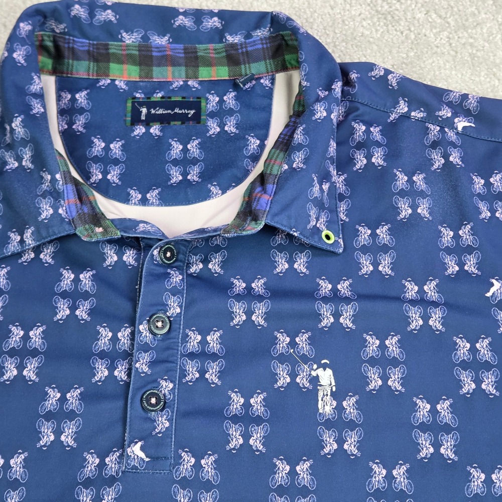 William Murray Golf Polo Men's 2XL Purple Bicycle‎ Print Short Sleeve Shirt